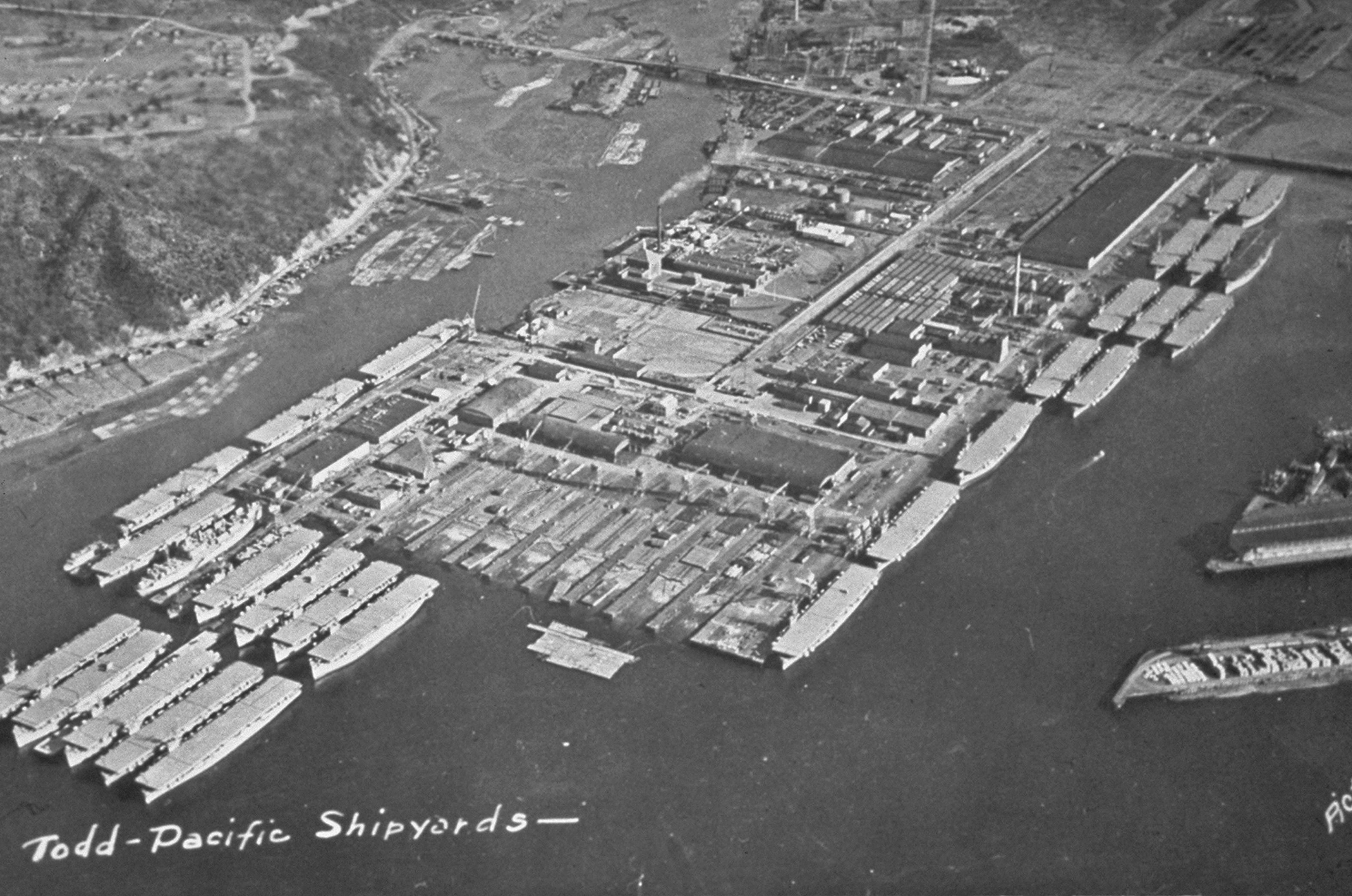 historical aerial photo of todd pacific shipyards