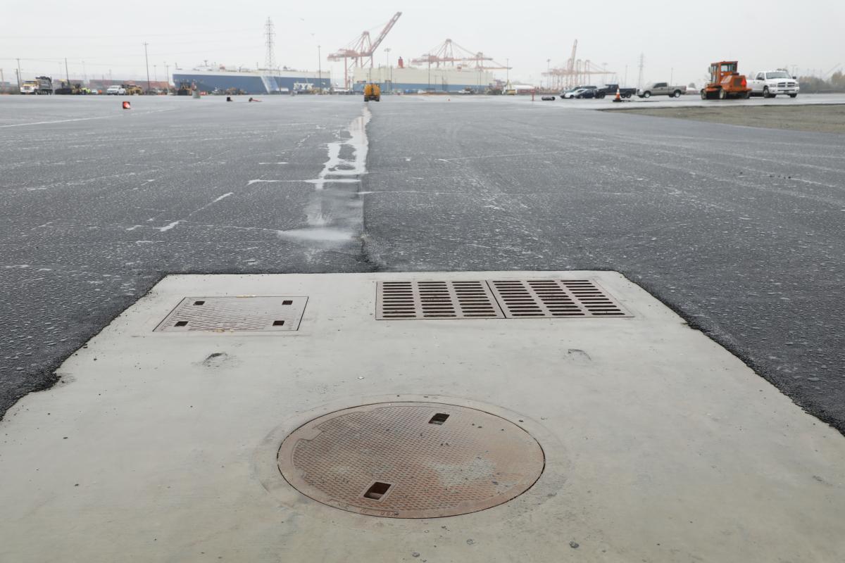 photo of catch basin in a parking lot