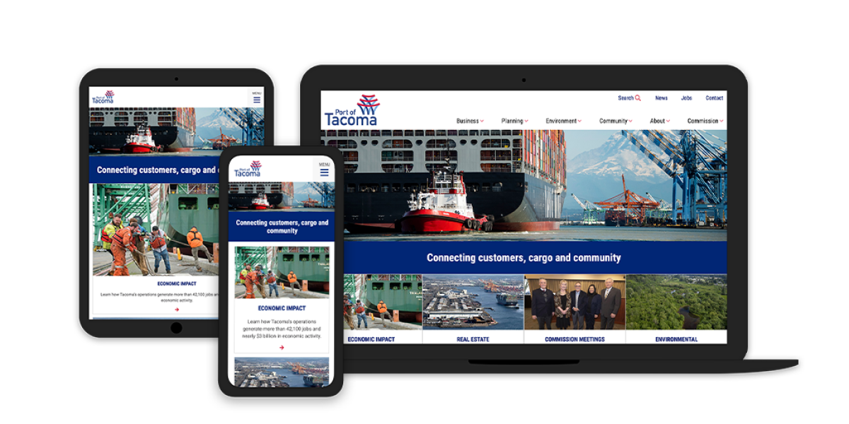 graphic with website home page on three devices