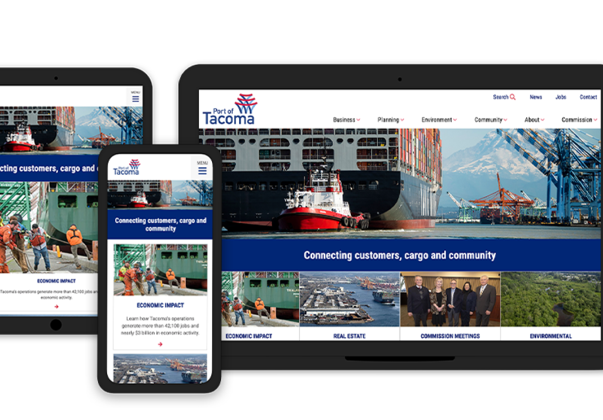 graphic with website home page on three devices